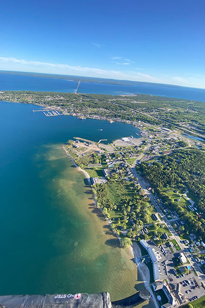 Helicopter view of St. Ignace bay